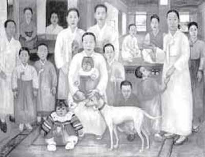 배운성, 가족도, 1930~35년, 캔버스에 유채, 139x200.5㎝, 대전 프랑스문화원 소장. [사진 갤러리현대]